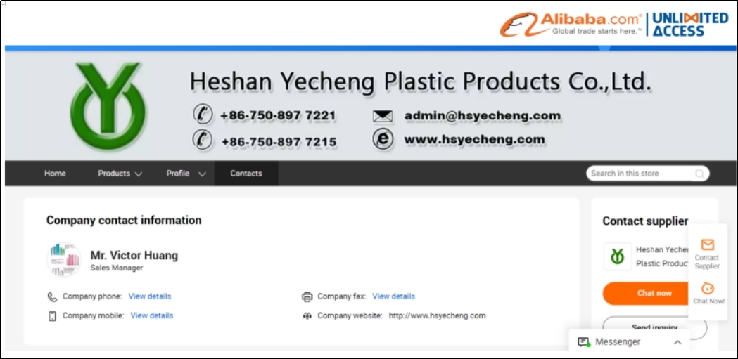 Trong thông tin liên hệ của công ty có thông tin về website riêng