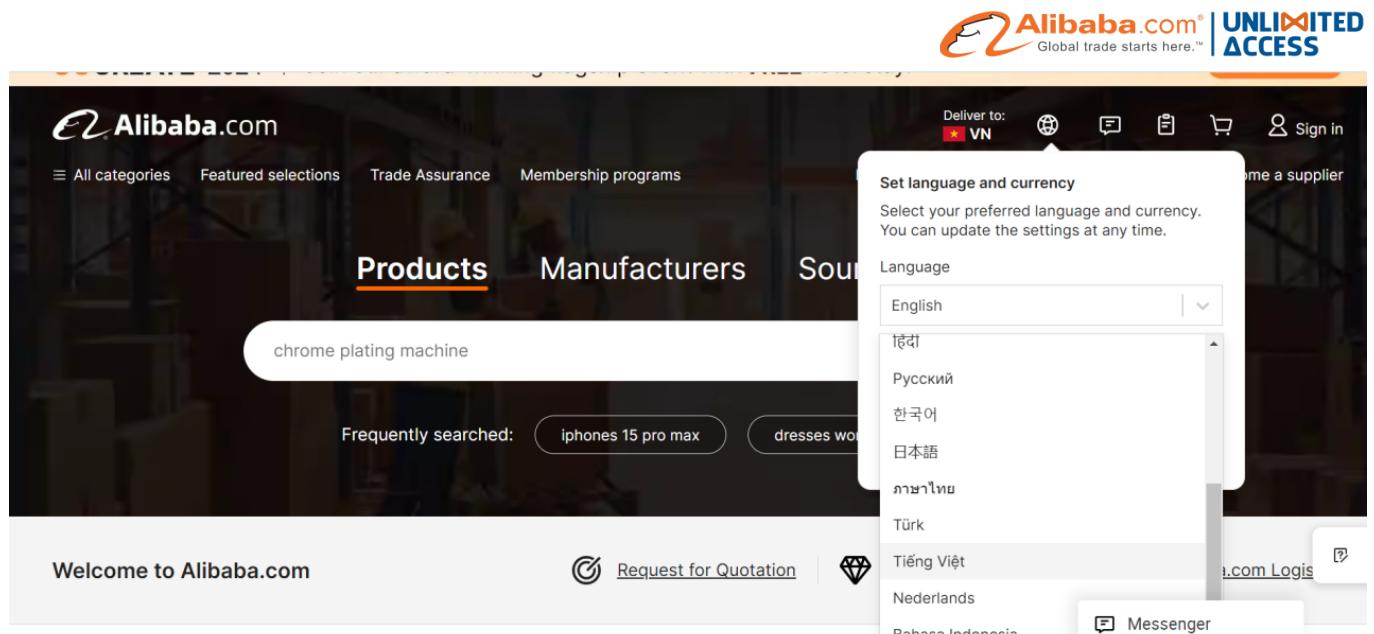 Ngôn ngữ của Alibaba.com rất đa dạng và có hỗ trợ Tiếng Việt