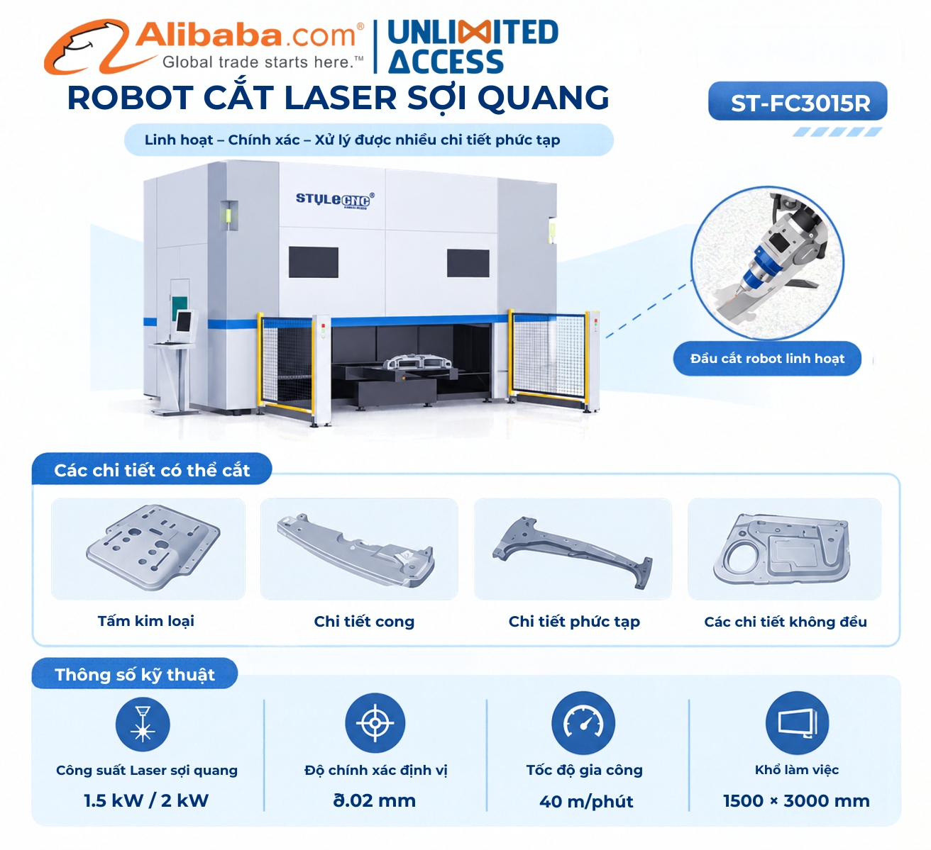 Robot cắt laser sợi quang ST-FC3015R