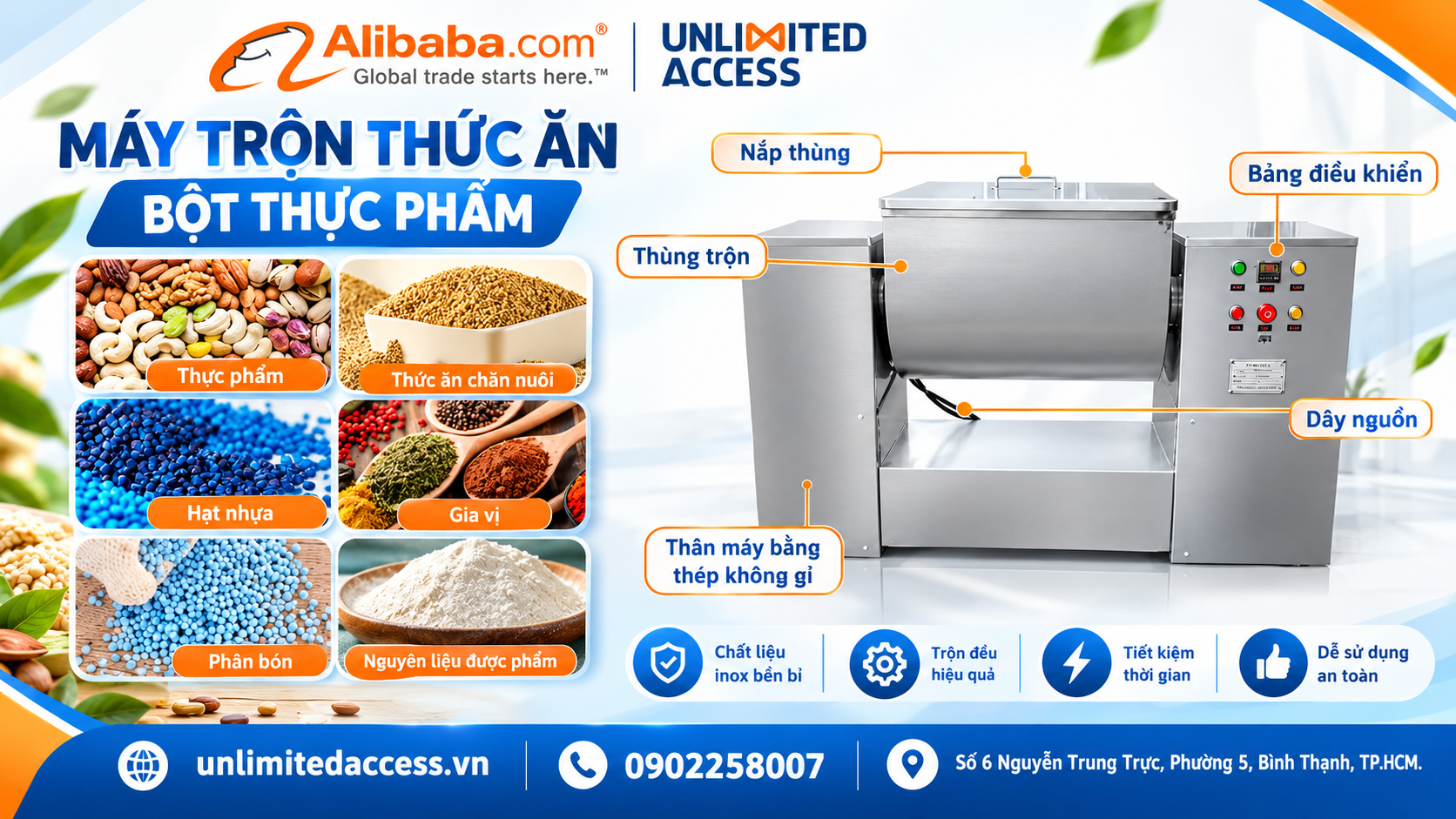 máy trộn thức ăn bột thực phẩm