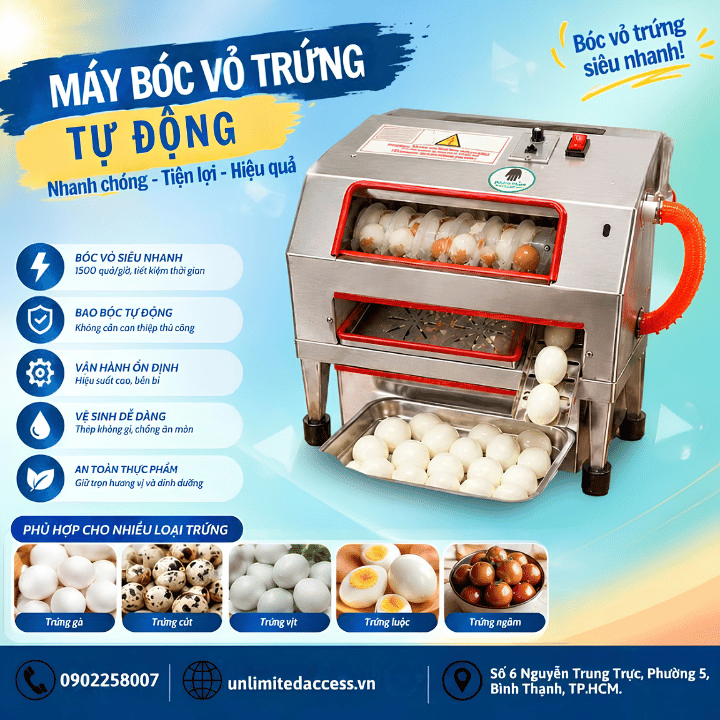 máy bóc vỏ trứng gà tự động