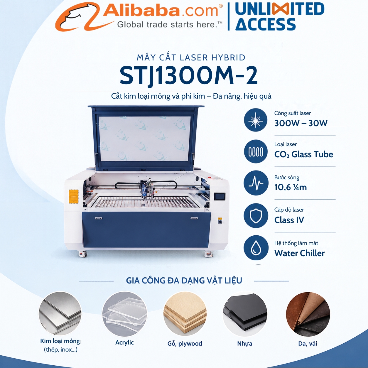 Máy cắt Laser Hybrid STJ1300M-2 cắt kim loại mỏng và vật liệu phi kim