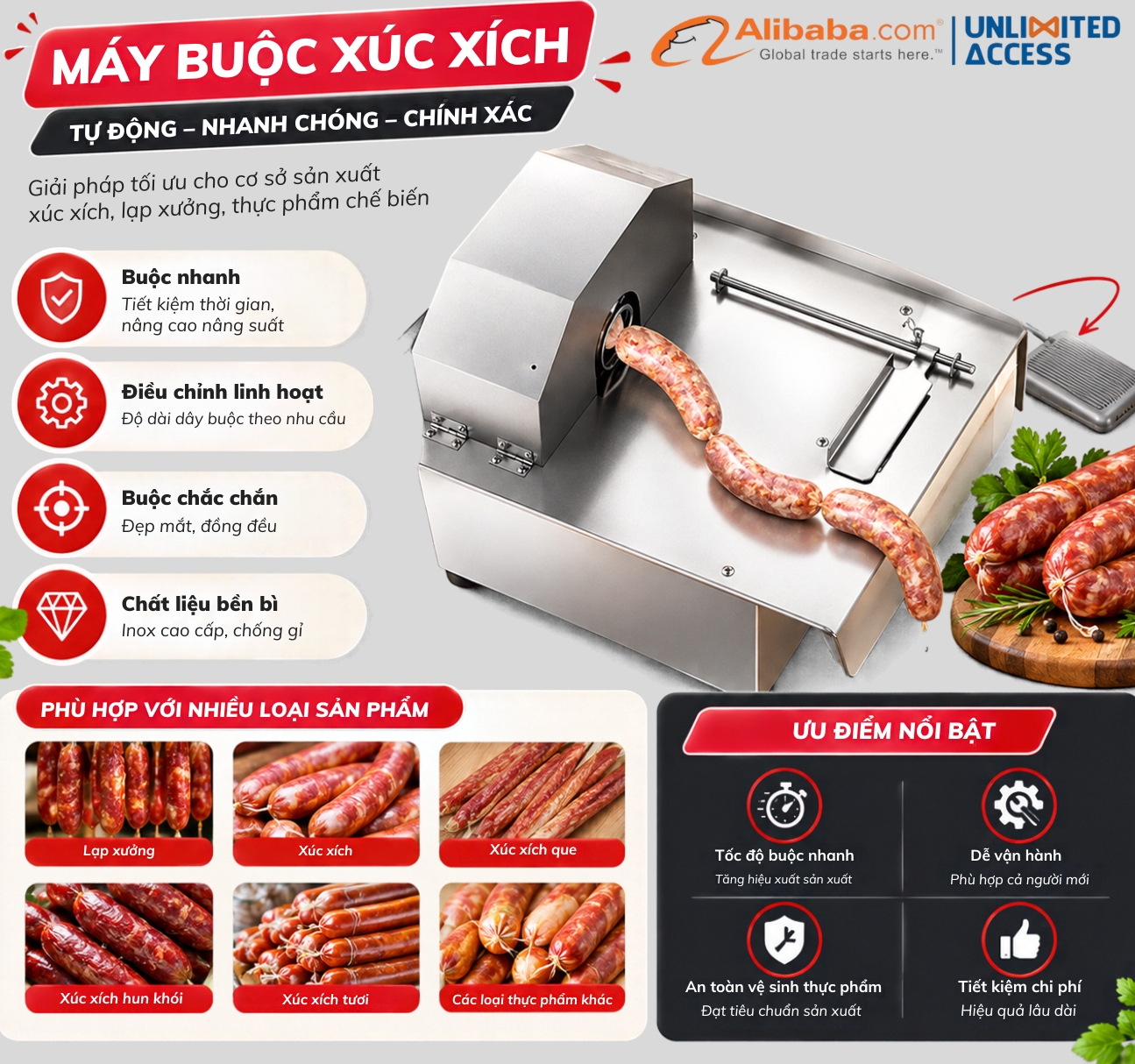 MÁY BUỘC CHỈ XÚC XÍCH TỰ ĐỘNG BẰNG ĐIỆN & TAY (TOP 1 NĂNG SUẤT)