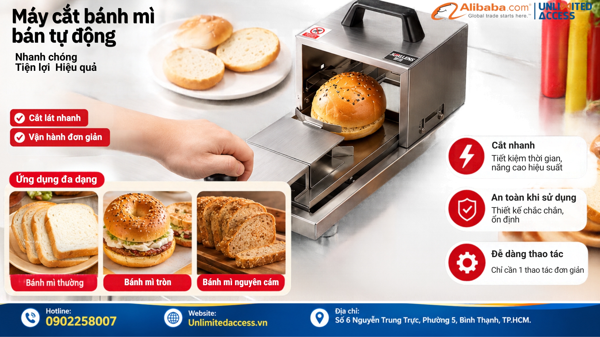 MÁY CẮT BÁNH MÌ HAMBURGER TAY ĐẨY