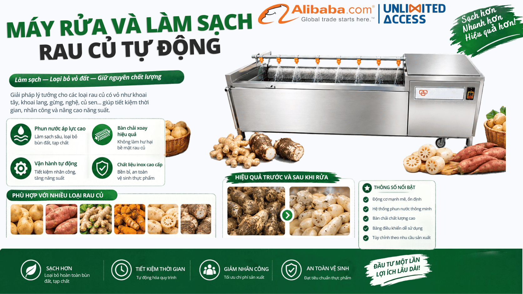MÁY RỬA CỦ QUẢ CON LĂN CHỔI CƯỚC