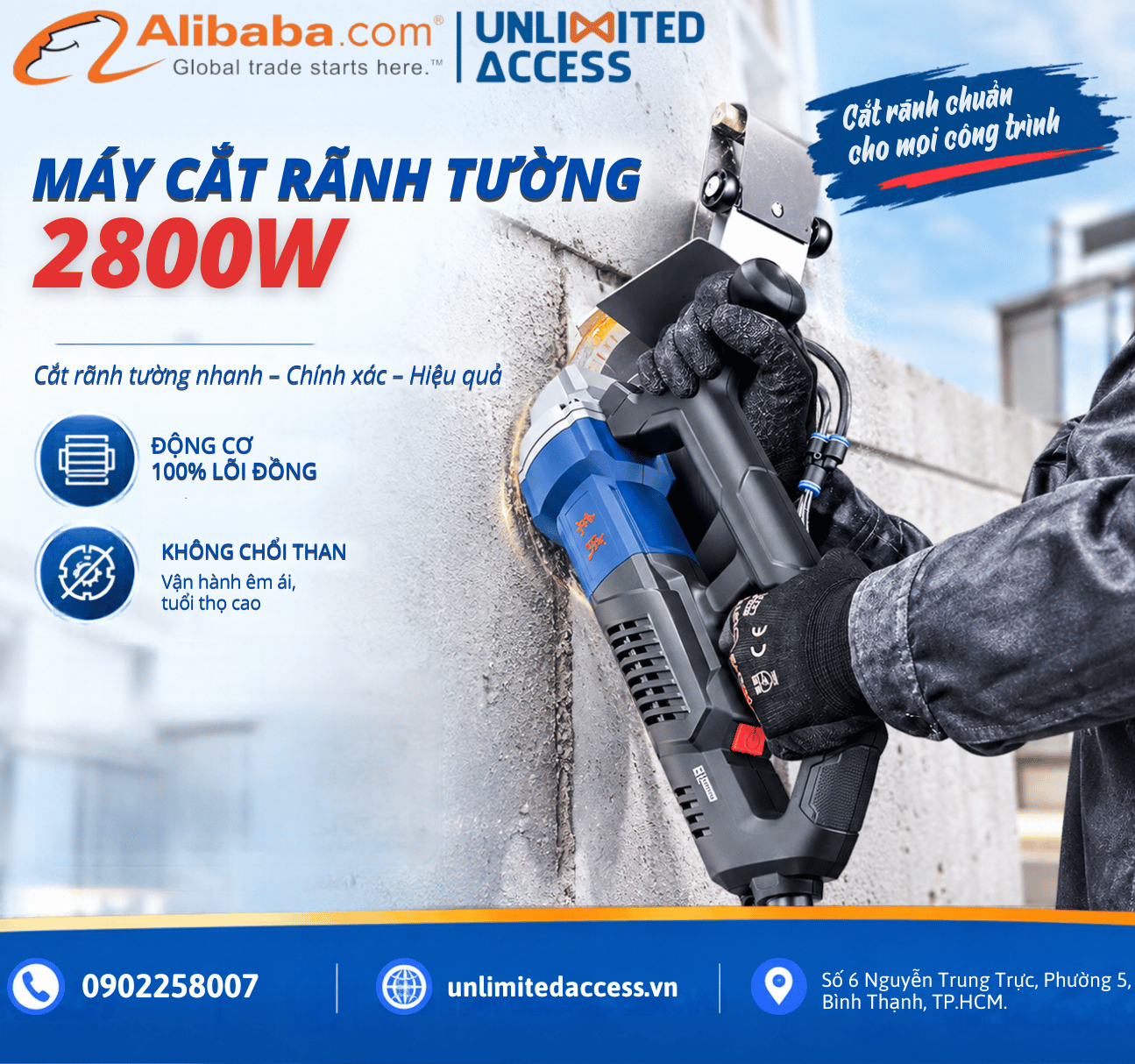 Máy Cắt Rãnh Tường 2800W Không Chổi Than